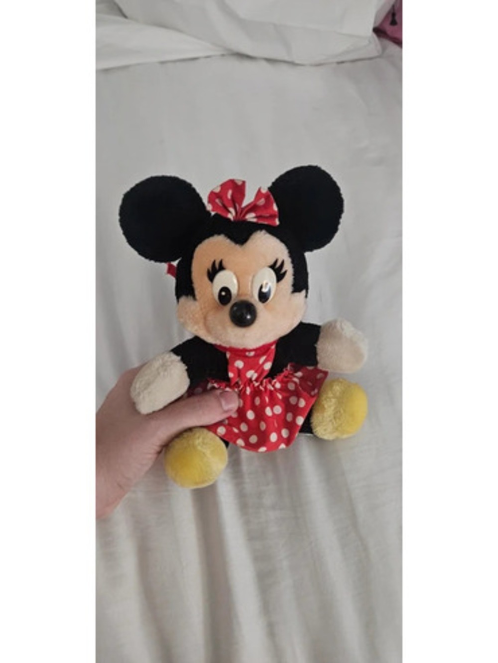 Vintage Minnie Mouse Plush Toy with Red Polka Dot Dress